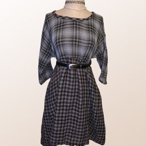 Black and grey plaid/gingham babydoll dress